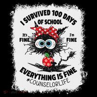I Survived 100 Days Of School Its Fine Counselor Bleached Stripe Pom Pom Beanie