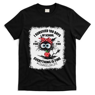 I Survived 100 Days Of School Its Fine Counselor Bleached T-Shirt