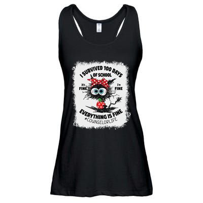 I Survived 100 Days Of School Its Fine Counselor Bleached Ladies Essential Flowy Tank