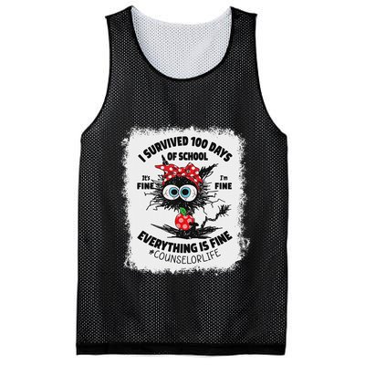 I Survived 100 Days Of School Its Fine Counselor Bleached Mesh Reversible Basketball Jersey Tank