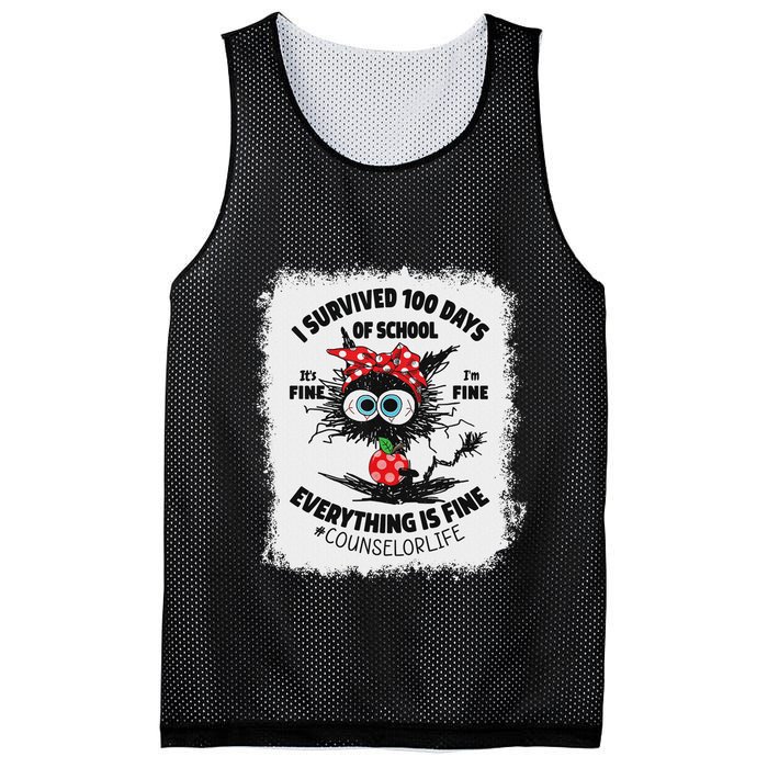 I Survived 100 Days Of School Its Fine Counselor Bleached Mesh Reversible Basketball Jersey Tank