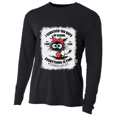 I Survived 100 Days Of School Its Fine Counselor Bleached Cooling Performance Long Sleeve Crew