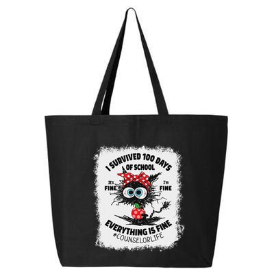 I Survived 100 Days Of School Its Fine Counselor Bleached 25L Jumbo Tote