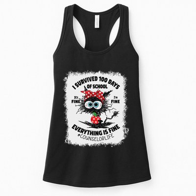 I Survived 100 Days Of School Its Fine Counselor Bleached Womens Tank Top