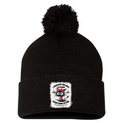 I Survived 100 Days Of School Its Fine Counselor Bleached Pom Pom 12in Knit Beanie
