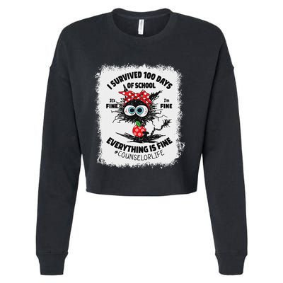 I Survived 100 Days Of School Its Fine Counselor Bleached Cropped Pullover Crew