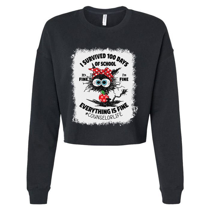 I Survived 100 Days Of School Its Fine Counselor Bleached Cropped Pullover Crew