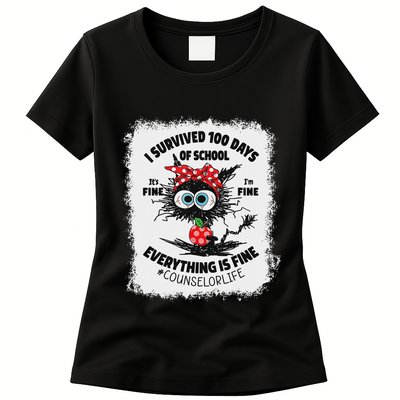I Survived 100 Days Of School Its Fine Counselor Bleached Womens T-Shirt
