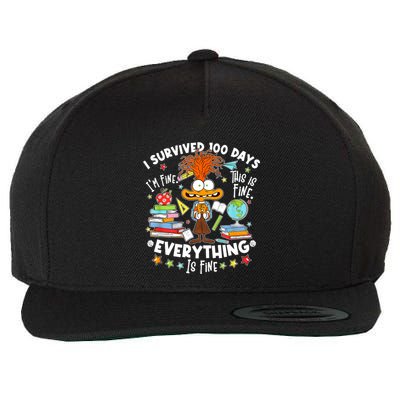 I Survived 100 Days Im Fine This Is Fine Everything Is Fine Wool Snapback Cap