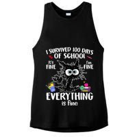 I Survived 100 Days Of School Everything Is Fine Funny Cat Ladies PosiCharge Tri-Blend Wicking Tank