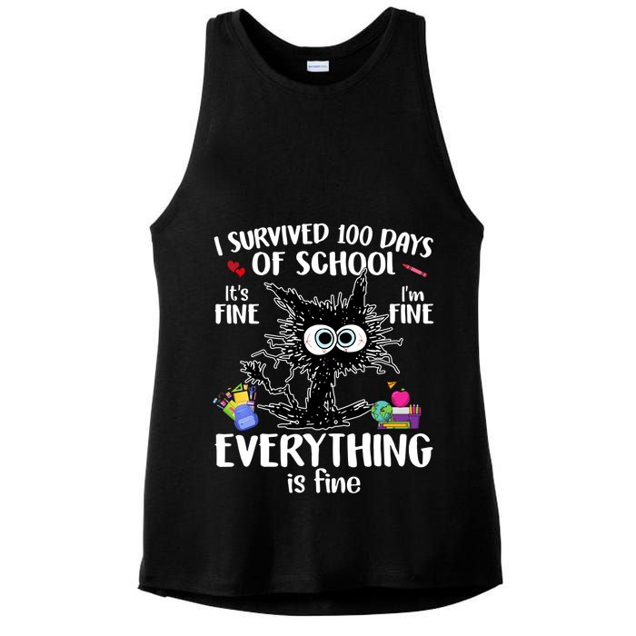 I Survived 100 Days Of School Everything Is Fine Funny Cat Ladies PosiCharge Tri-Blend Wicking Tank