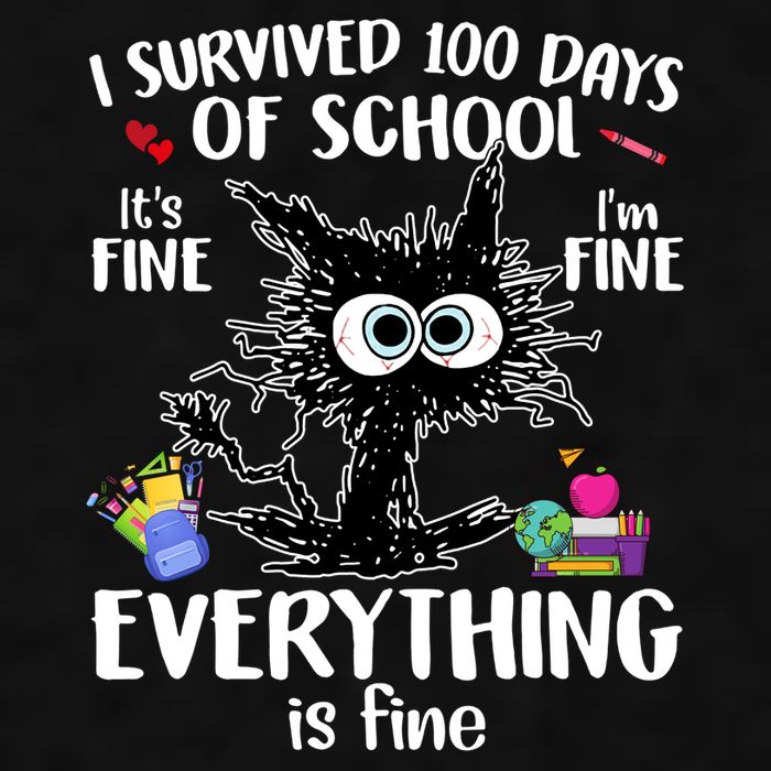 I Survived 100 Days Of School Everything Is Fine Funny Cat Ladies PosiCharge Tri-Blend Wicking Tank