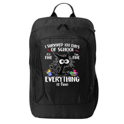 I Survived 100 Days Of School Everything Is Fine Funny Cat City Backpack