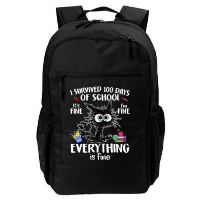 I Survived 100 Days Of School Everything Is Fine Funny Cat Daily Commute Backpack