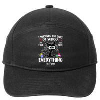 I Survived 100 Days Of School Everything Is Fine Funny Cat 7-Panel Snapback Hat