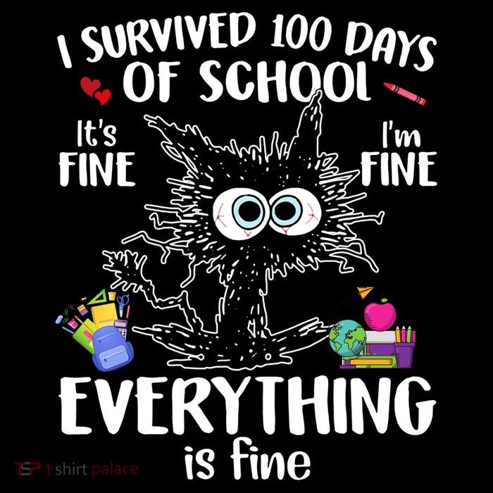 I Survived 100 Days Of School Everything Is Fine Funny Cat Sustainable Knit Beanie