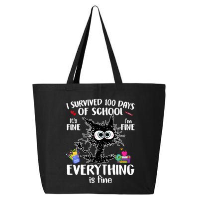 I Survived 100 Days Of School Everything Is Fine Funny Cat 25L Jumbo Tote