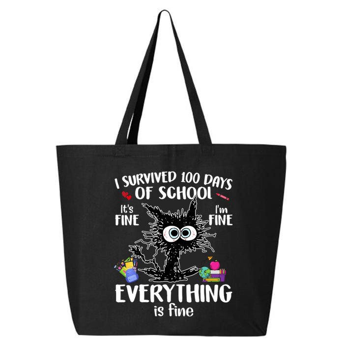 I Survived 100 Days Of School Everything Is Fine Funny Cat 25L Jumbo Tote