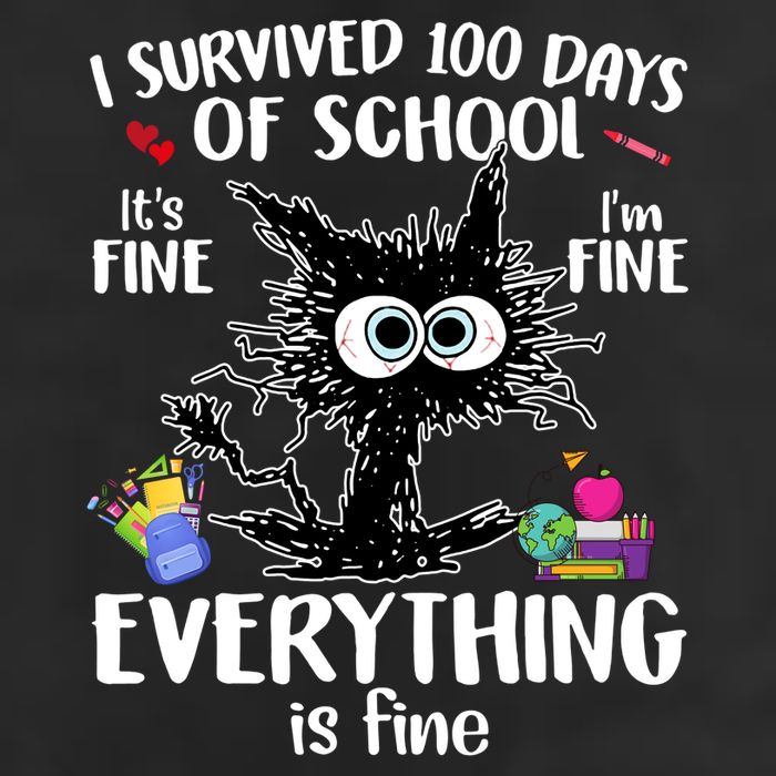 I Survived 100 Days Of School Everything Is Fine Funny Cat 25L Jumbo Tote