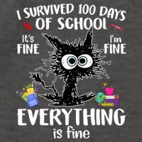 I Survived 100 Days Of School Everything Is Fine Funny Cat Vector Backpack