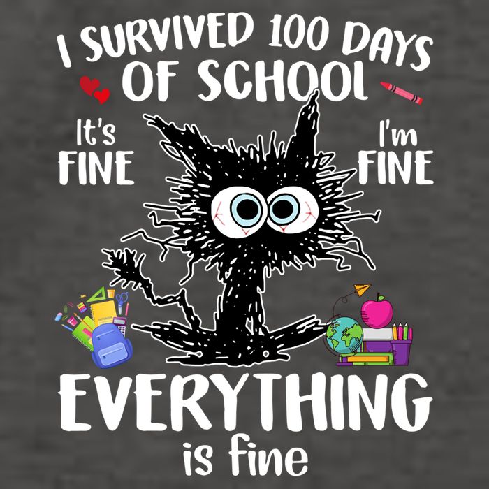 I Survived 100 Days Of School Everything Is Fine Funny Cat Vector Backpack