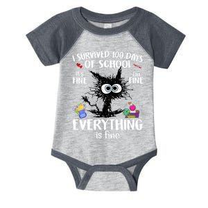 I Survived 100 Days Of School Everything Is Fine Funny Cat Infant Baby Jersey Bodysuit