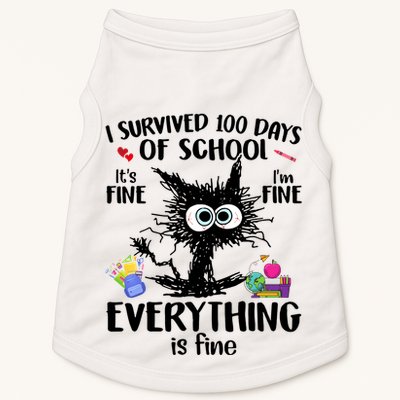 I Survived 100 Days Of School Everything Is Fine Funny Cat Doggie Tank