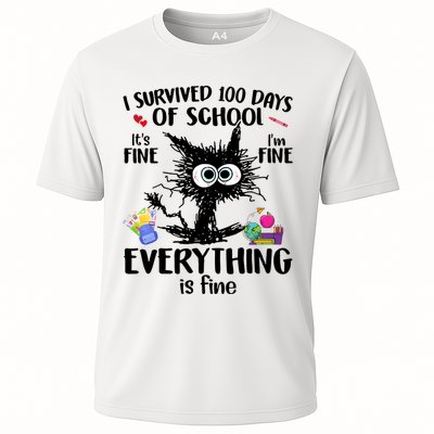 I Survived 100 Days Of School Everything Is Fine Funny Cat Performance Shirt