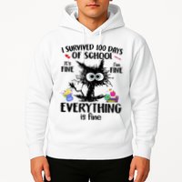 I Survived 100 Days Of School Everything Is Fine Funny Cat Hoodie