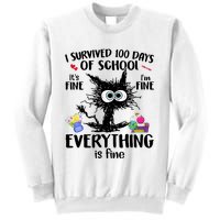I Survived 100 Days Of School Everything Is Fine Funny Cat Sweatshirt