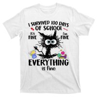 I Survived 100 Days Of School Everything Is Fine Funny Cat T-Shirt