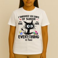 I Survived 100 Days Of School Everything Is Fine Funny Cat T-Shirt