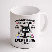 I Survived 100 Days Of School Everything Is Fine Funny Cat Mug