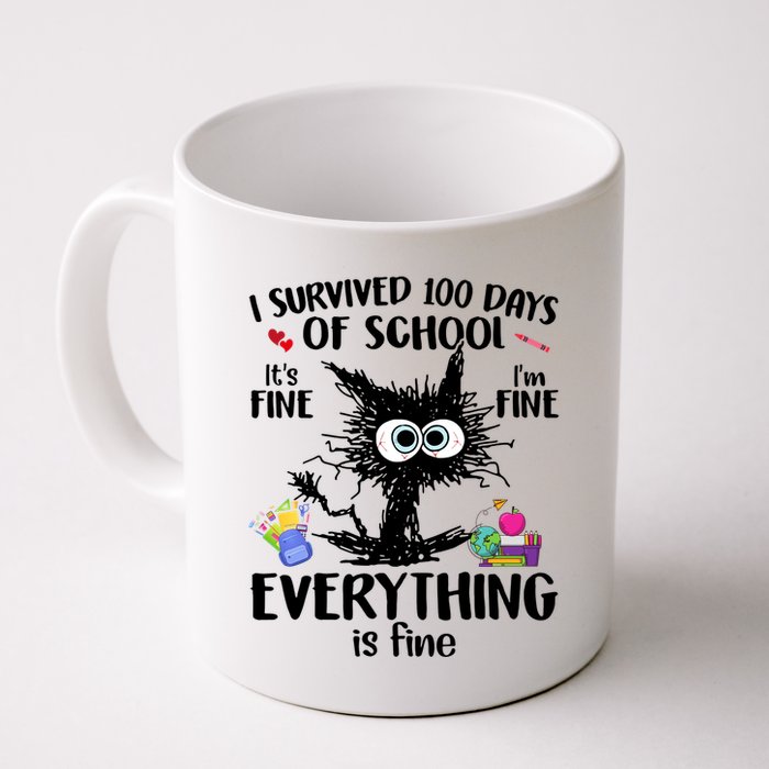 I Survived 100 Days Of School Everything Is Fine Funny Cat Mug