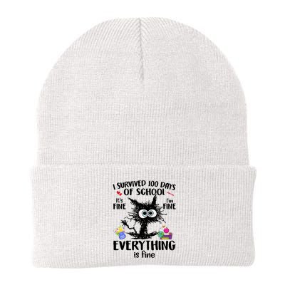 I Survived 100 Days Of School Everything Is Fine Funny Cat Beanie