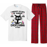 I Survived 100 Days Of School Everything Is Fine Funny Cat Pajama Set