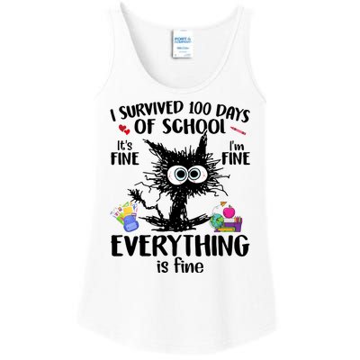 I Survived 100 Days Of School Everything Is Fine Funny Cat Ladies Essential Tank