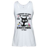 I Survived 100 Days Of School Everything Is Fine Funny Cat Ladies Essential Flowy Tank