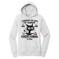 I Survived 100 Days Of School Everything Is Fine Funny Cat Women's Pullover Hoodie
