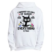 I Survived 100 Days Of School Everything Is Fine Funny Cat Urban Pullover Hoodie