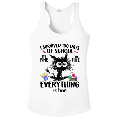 I Survived 100 Days Of School Everything Is Fine Funny Cat Ladies PosiCharge Competitor Racerback Tank