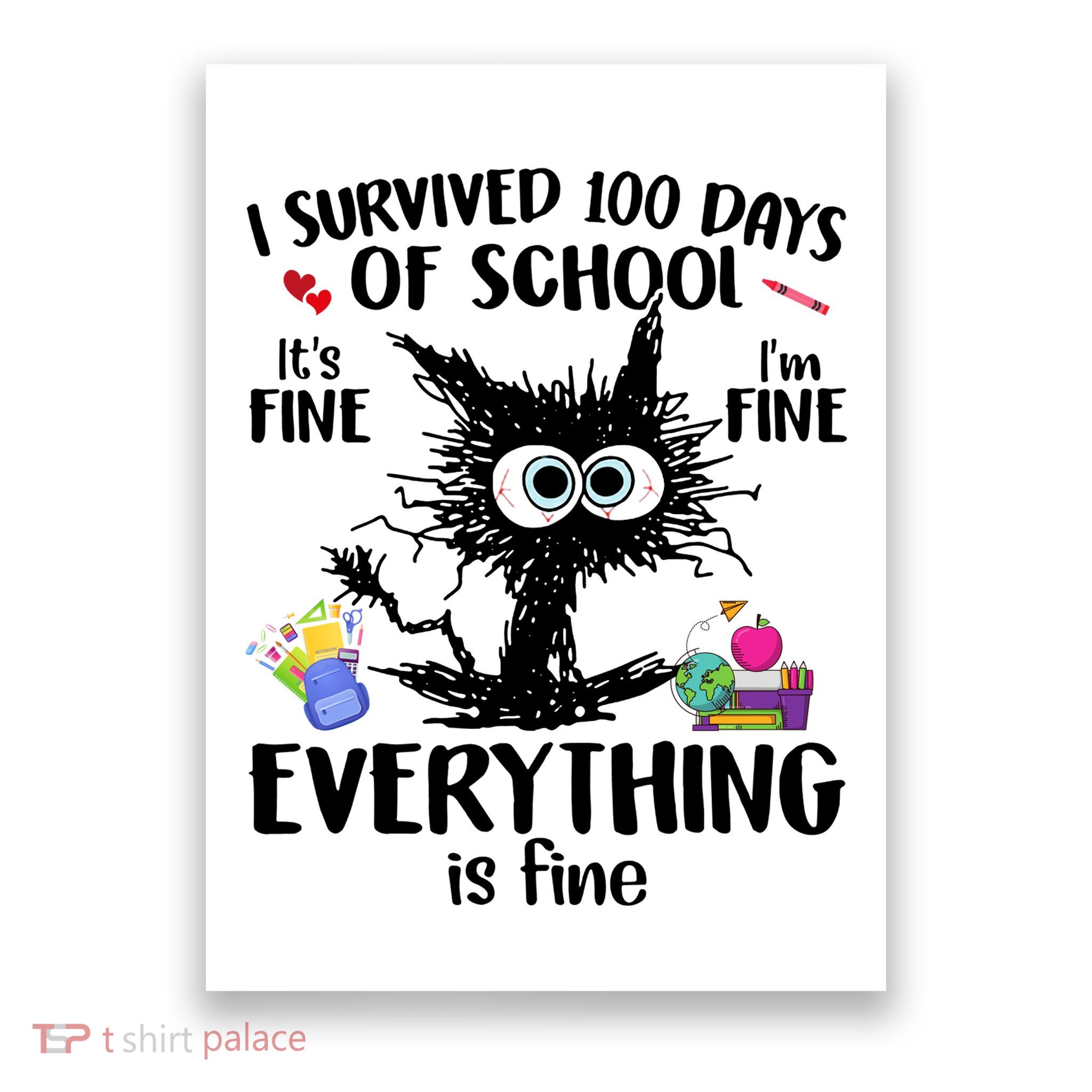 I Survived 100 Days Of School Everything Is Fine Funny Cat Poster