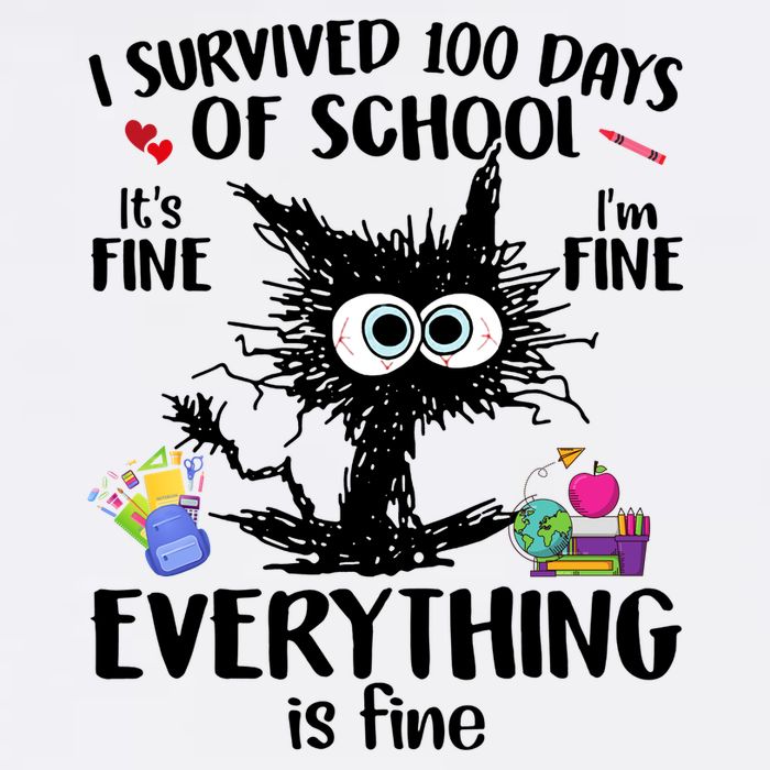 I Survived 100 Days Of School Everything Is Fine Funny Cat Premium T-Shirt