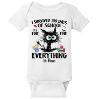 I Survived 100 Days Of School Everything Is Fine Funny Cat Baby Bodysuit