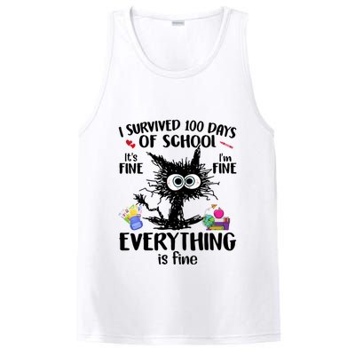 I Survived 100 Days Of School Everything Is Fine Funny Cat PosiCharge Competitor Tank