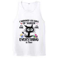 I Survived 100 Days Of School Everything Is Fine Funny Cat PosiCharge Competitor Tank
