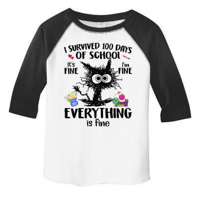 I Survived 100 Days Of School Everything Is Fine Funny Cat Toddler Fine Jersey T-Shirt