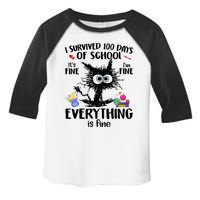 I Survived 100 Days Of School Everything Is Fine Funny Cat Toddler Fine Jersey T-Shirt