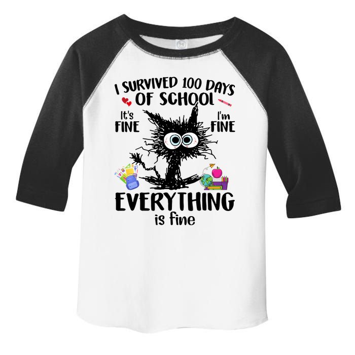 I Survived 100 Days Of School Everything Is Fine Funny Cat Toddler Fine Jersey T-Shirt