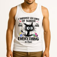 I Survived 100 Days Of School Everything Is Fine Funny Cat Tank Top